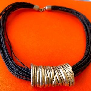 Israel modernist sterling silver leather necklace